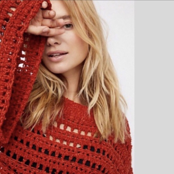 NWOT Free People Caught Up Bell-Sleeve Crochet Sweater - Picture 12 of 12